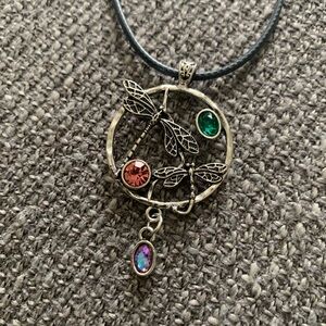 Dragonfly Pendant Necklace with Gemstones